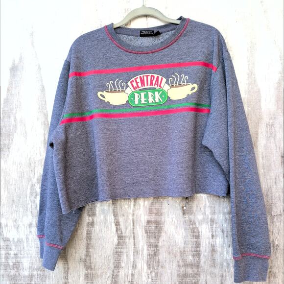 Friends Central Perk Cropped Raw Edge Crewneck Ringer Stitching Women's XL - Picture 1 of 9